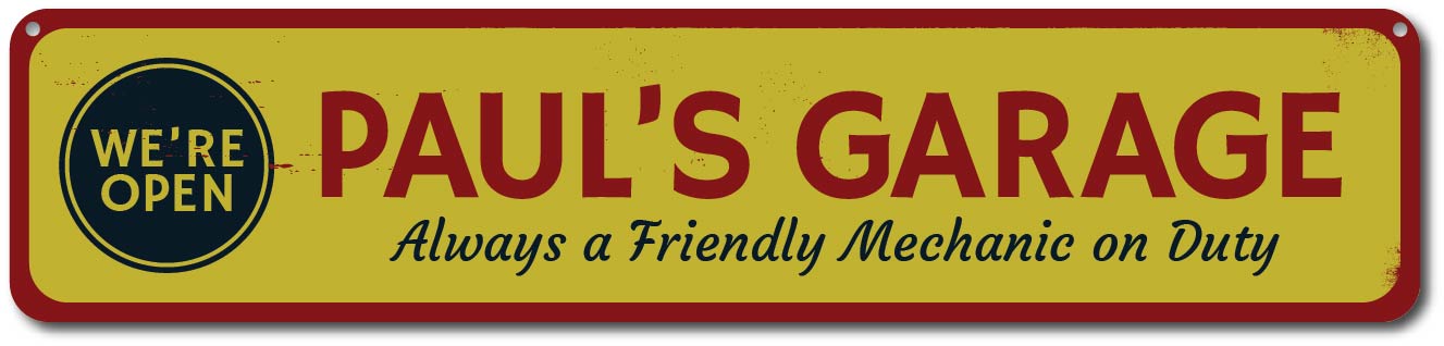 Garage We/'re Open Sign Personalized Friendly Mechanic Name Sign ENSA1001535