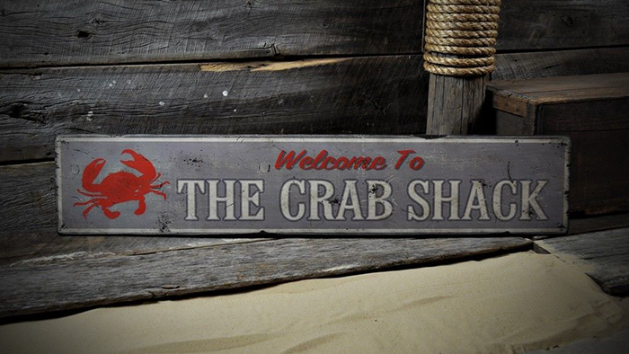 Rustic Hand Made Vintage Wooden Sign Welcome to the Crab Shack Sign