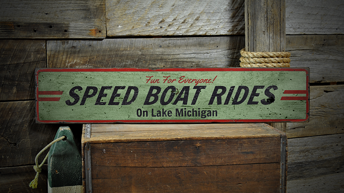 Speed Boat Rides Rustic Distressed Wood Sign ENS1001315 Custom Lake Name Fun