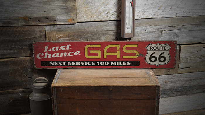 Route 66 Last Chance Gas Rustic Distressed Sign, Personalized Wood Sign ...